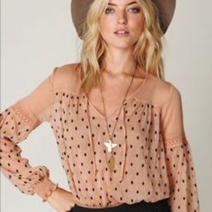 FREE PEOPLE Sheer Polka Dot Boho Lace Top Blouse